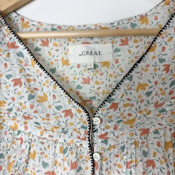 The GREAT Whip Stitch Flounce Top Shirt Ivory Floral Boho Women’s S - Picture 5 of 13